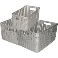 Forte Plastics Set van 8x stuks opbergboxen/opbergmandjes rotan zilver kunststof met inhoud 5 en 10 en 18 liter