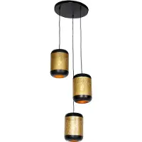 QAZQA Vintage hanglamp zwart met messing rond 3-lichts - Kayleigh