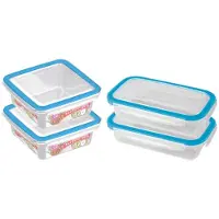 Hega hogar 4x Voedsel plastic bewaarbakjes 0,5 en 1 liter transparant/blauw - Vershoudbakjes