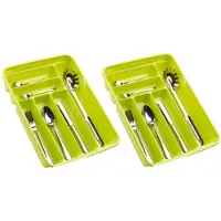 Forte Plastics 2x stuks bestekbakken/bestekhouders 6-vaks lime groen L40 x B30 x H7 cm - Bestekbakken