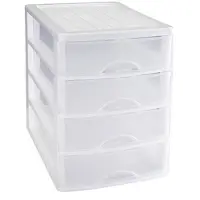 Forte Plastics Plasticforte Ladeblok/bureau organizer met 4x lades - wit/transparant - L35,5 x B27 x H35 cm - Ladeblok