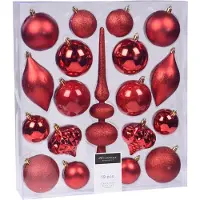 Merkloos 19-Delige kerstballenset met rode kerstversiering en piek - Kerstbal