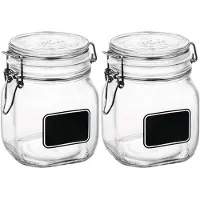 Bormioli Rocco 2x Luchtdichte potten transparant glas met krijtbordje 750 ml - Weckpotten
