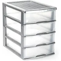 Forte Plastics Plasticforte Ladeblok/bureau organizer met 4x lades - grijs/transparant - L35,5 x B27 x H35 cm - Ladeblok