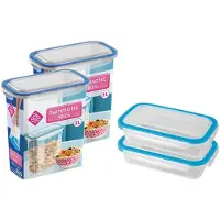 Hega hogar 4x Voedsel plastic bewaarbakjes 0,5 en 2 liter transparant/blauw - Vershoudbakjes