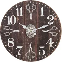 Clayre & Eef Wandklok Ø 34 cm Bruin Wit MDF Scharen Muurklok Bruin Muurklok