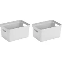 Sunware 2x Kunststof opbergbakken/opbergmanden wit 13 liter 35,2 x 25,3 x 18,3 cm - Opbergbox