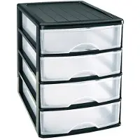 Forte Plastics PlasticForte Ladeblok/bureau organizer met 4x lades - zwart/transparant - L35,5 x B27 x H35 cm - Ladeblok