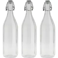 Bormioli Rocco 3x Stuks glazen fles transparant met beugeldop 1000 ml - Drinkflessen