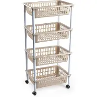 Forte Plastics Plasticforte Keukentrolley op wieltjes - 4-laags - taupe - 85 cm - Opberg trolley