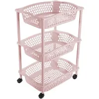 Hega hogar Keuken opberg trolleys/roltafels met 3 manden 62 cm lichtroze - Opberg trolley