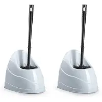 Forte Plastics 2x stuks toiletborstels/wc-borstels met houder 45 cm wit/zwart - Toiletborstels