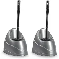 Forte Plastics 2x stuks toiletborstels/wc-borstels met houder 45 cm zilvergrijs/zwart - Toiletborstels