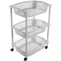 Hega hogar Keuken opberg trolleys/roltafels met 3 manden 62 cm lichtgrijs - Opberg trolley