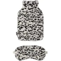 Apollo Superzachte fluffy cheetah/luipaard print warmwaterkruik en slaapmasker cadeau set wit - Kruiken