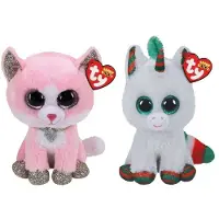 TY - Knuffel - Beanie Boo's - Fiona Pink Cat & Christmas Unicorn