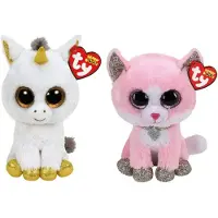 TY - Knuffel - Beanie Boo's - Pegasus Unicorn & Fiona Pinnk Cat