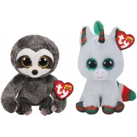 TY - Knuffel - Beanie Boo's - Dangler Sloth & Christmas Unicorn