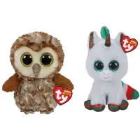 TY - Knuffel - Beanie Boo's - Percy Owl & Christmas Unicorn