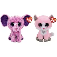 TY - Knuffel - Beanie Boo's - Fiona Pink Cat & Eva Elephant