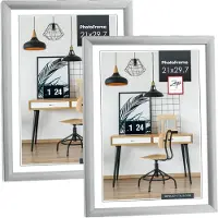 Zep 2x stuks fotolijst zilver kunststof geschikt voor een foto van 21 x 29.7 cm - Fotolijsten