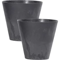 Prosperplast Set van 2x stuks kunststof bloempotten/plantenpotten betonlook 25 cm antraciet grijs - Plantenpotten