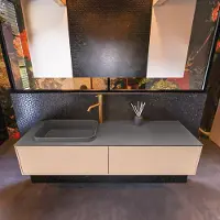 Mondiaz Erin 150cm badmeubel Rosee met 2 lades en donkergrijze wastafel links 1 kraangat