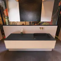 Mondiaz Badkamermeubelset Erin 150 cm met 1 Lade met RIDGE Wastafel Rechts Urban Zonder Kraangaten Greeploos Mat Rosee