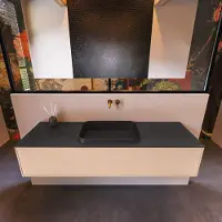 Mondiaz Erin 150cm badmeubel Rosee met 1 lade en zwarte wastafel midden zonder kraangaten