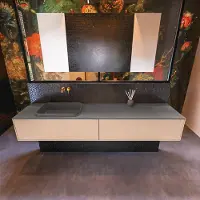 Mondiaz Erin 200cm badmeubel Rosee met 2 lades en donkergrijze wastafel links zonder kraangaten