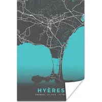 PosterMonkey Poster Hyères - Frankrijk - Kaart - Stadskaart - Plattegrond - 60x90 cm