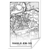 PosterMonkey Poster Kaart - Stadskaart - Frankrijk - Vaulx-en-Velin - Plattegrond - Zwart wit - 60x90 cm