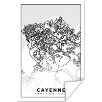 PosterMonkey Poster Stadskaart - Frankrijk - Kaart - Plattegrond - Cayenne - Zwart wit - 60x90 cm