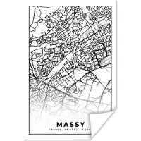 PosterMonkey Poster Kaart - Stadskaart - Massy - Frankrijk - Plattegrond - Zwart wit - 60x90 cm