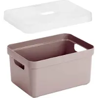 Sunware Opbergboxes - manden - 4x stuks - roze - 5 liter - kunststof - transparante deksel - 25 x 18 x 12 cm