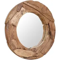 vidaXL Decoratieve spiegel rond 80 cm teakhout