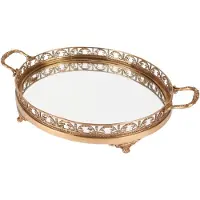Baroque - Decoratief dienblad - Dienblad met Spiegel 50 cm - Goud - Koper - 9x31x50 - Brass+glass