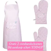 Clayre & Eef | GRATIS 2 ovenhandschoenen bij aankoop Keukenschort Roze | YDD41P44P
