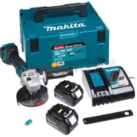 Makita DGA514RTJU 18V Li-Ion Accu AWS Haakse Slijper Set (2x 5.0Ah Accu) In Mbox - 125mm - Koolborstelloos
