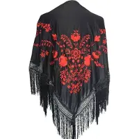 La Señorita - Spaanse manton - omslagdoek - zwart rood Large
