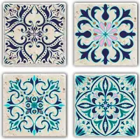 Heritage Set van 4 tegels Amsterdam | Heritage natuursteen multicolour 10x10x1 cm thee-accessoires | NADUVI