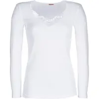 Damart - T-shirt met lange mouwen fijn geribd guipure kant Thermolactyl - Dames - Wit - XL