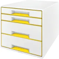 Leitz Ladebak WOW CUBE 5213, 4 laden, DIN A4, polystyreen, geel, met een gele kleur.