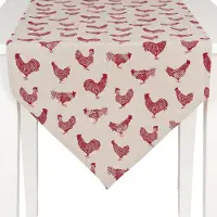Clayre & Eef tafelloper 50x160 - wit, rood - katoen, 100% katoen