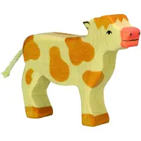 Holztiger Figurine - - 80012 - RECHTOP STAAND KALF - BRUIN - Handgeschilderd hout - Europese productie
