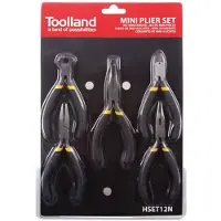 Toolland Set miniatuurtangen 5-delig - Telefoontang 125 mm - Gebogen puntbektang 125 mm - Platbektang 125 mm - Zijkniptang 110 mm - Kopkniptang 110 mm