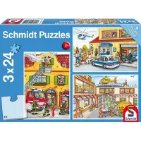 Schmidt 3 x 24-delig puzzel van Schmidt Spiele, thema: brandweer en politie, artikelnummer 56215, geschikt voor kinderen