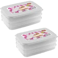 Hega hogar 6x Vleeswaren bakjes transparant/wit 26 x 16 x 10 cm - Vershoudbakjes