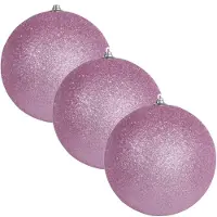 Othmar decorations 3x Roze grote kerstballen met glitter kunststof 13,5 cm - Kerstbal