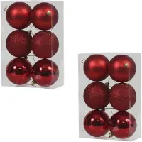 Othmar decorations 12x Rode kunststof kerstballen 8 cm glans/mat/glitter - Kerstbal